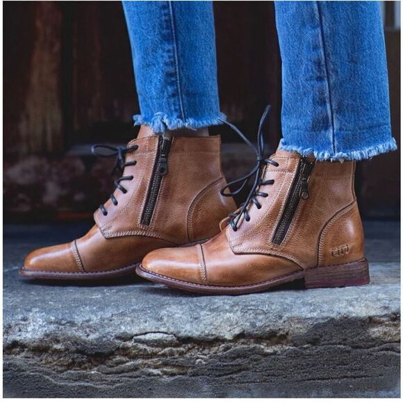 Bed|Stu Women’s Bonnie II Vegetable Tan Leather Lace Up Combat Ankle Boot - Picture 13 of 13